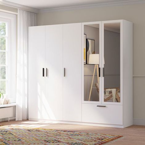 Guardarropa Grande Letesori, Armario Dormitorio 3 Estantes, Perchero, 1 Cajón, 225x210h cm Blanco (1/5)