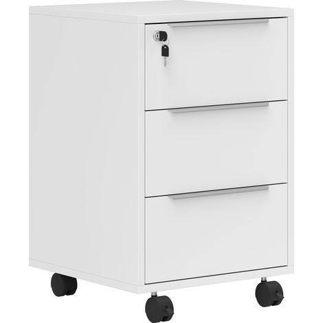 Caisson de bureau roulant blanc 40x40x63,5 cm, 3 tiroirs verrouillables pour dossiers (1/5)