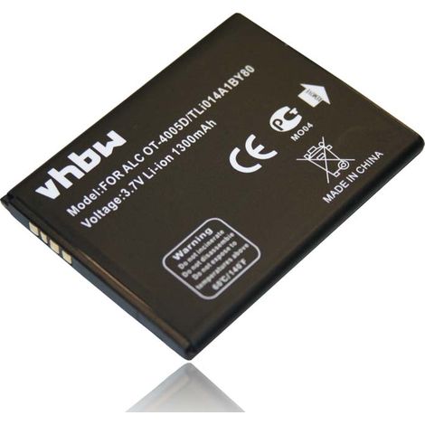 vhbw Akku kompatibel mit Alcatel One Touch OT-4012, OT-4030, OT-4030D, OT-4012A, OT-4010X, OT-4030A Handy Smartphone Telefon (1300 mAh, 3,7 V, Li-Ion)
