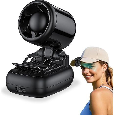 Ventilateur portable clip 3-en-1, mini ventilateur mains libres pour casquette avec batterie rechargeable et 3 vitesses – noir (1/4)
