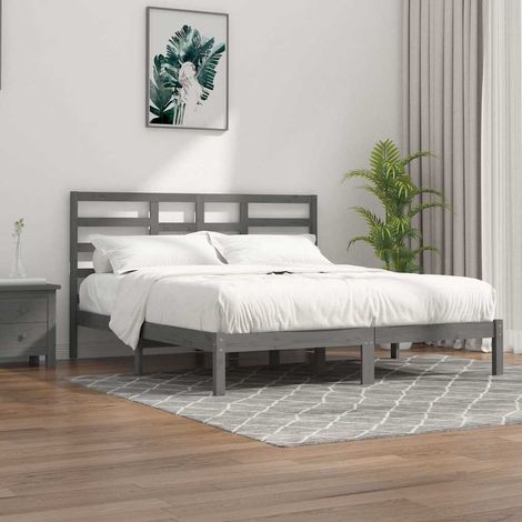 Cadre de lit sans matelas bois massif gris 200x200 cm (1/5)
