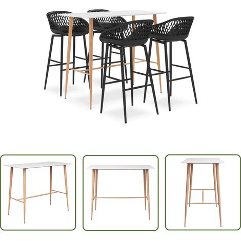 The Living Store 5-tlg. Bar-Set Weiß und Schwarz - Bar Set - Bartisch - Barhocker - Kücheninsel - Wohnzimmer Dekoration (1/5)