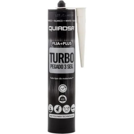 FPLUS adhesivo polimero turbo blanco quiadsa 290ml , Curado Rápido: Reduce significativamente el tiempo de espera antes de que el objeto o superficie pueda ser utilizado o sometido