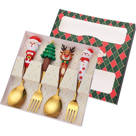 Cuillère De Noël - En Acier Inoxydable - Pour Desserts Et Apéritifs - Set De 4 Pièces - Or (1/5)