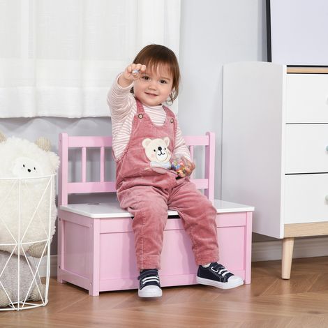 Cassapanca/panca contenitore per giocattoli per bambini con coperchio incernierato e cerniere di sicurezza, 60 x 30 x 50 cm, rosa