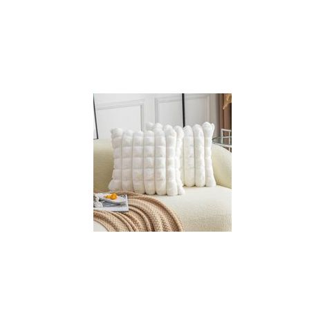 Lot de 2 housses de coussin à carreaux en fausse fourrure, moelleuses et douces, 45x45 cm, pour chambre, canapé.