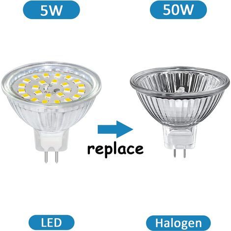 Ampoule LED SCNNC MR16 GU5.3 12 V 5 W, lumière chaude 3000 K, 500 lumens, non dimmable, idéale pour les plafonniers et l'éclairage extérieur. (1/5)