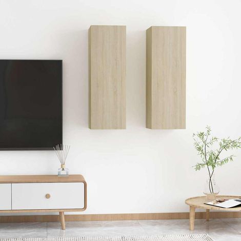 Meubles TV 2 pcs Bancs TV Armoires de rangement Chêne sonoma 30,5x30x90 cm Aggloméré 96767 (1/5)