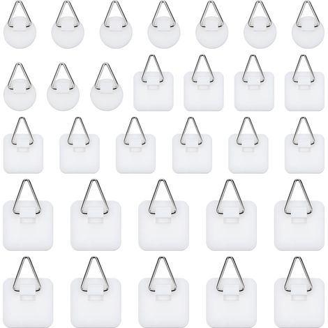 Lot de 30 crochets adhésifs pour accrocher des photos sans clous, cintres adhésifs en plastique pour la maison, la cuisine, les cadres photo, les assiettes, l'art mural, blanc (1/5)