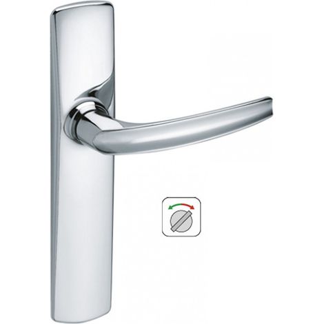 Due maniglie per porte con finitura cromata a specchio, chiusura a chiave, distanza tra i centri 165 mm