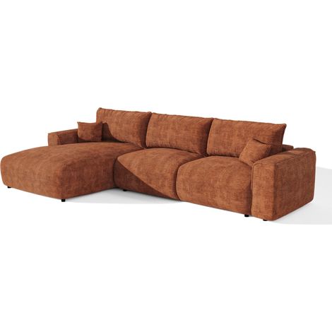 Canapé d'angle gauche convertible avec coffre 5 places en velours côtelé terracotta COMO (1/5)
