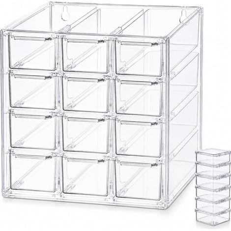 Organiseur de bureau - Boite Rangement Bureau - Boîte de Rangement Plastique Organisateur avec 12 Tiroirs Amovibles pour Jouets, Bijoux, Perles, Outils, Maquillage, Épingles, Médicaments, Vis (1/5)
