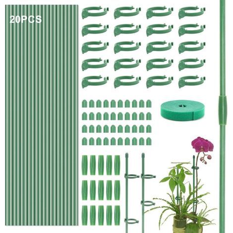 Kit di supporto per piante rampicanti, 20 supporti, 20 clip di fissaggio, 15 tubi di collegamento, 1 rotolo di nastro adesivo, per pomodori, cetrioli, fagioli, piselli, orchidee, piante da giardino e  (1/5)