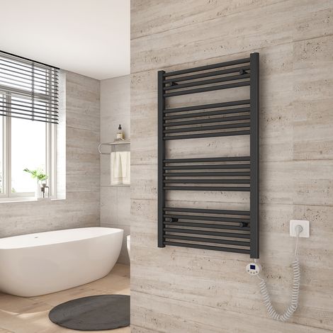 Heilmetz Calentador de Baño Eléctrico 100x60cm Calentador de Toallas con Termostato Digital con Función de Temporizador Secador de Toallas Recto Antracita 500W (1/5)