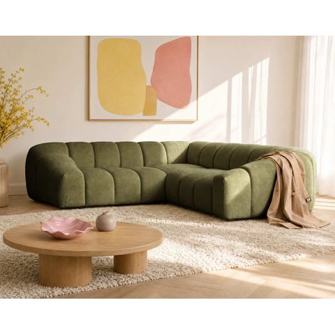 Ava - canapé d'angle l 5 places en velours texturé - vert kaki (1/5)