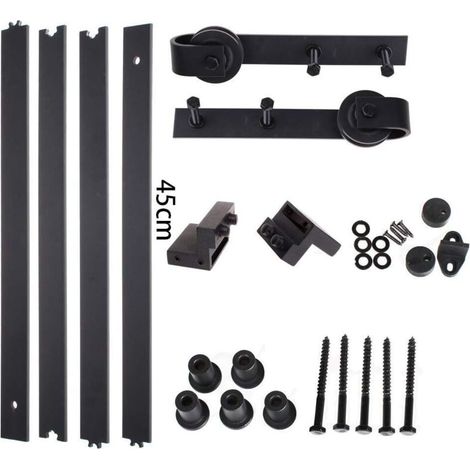 STOEX 1.8M Quincaillerie Kit de Rail Suspendu Porte Coulissante, Ensemble Industriel Hardware kit pour Porte Suspendue en Bois Système de Porte avec Roulettes et Rail (1/4)