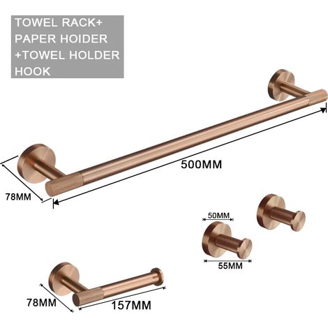 (Ensemble de 4 pièces B) Accessoires de toilette en or rose brossé : porte-brosse de toilette, porte-papier toilette, barre porte-serviettes, crochet de suspension, porte-savon. (1/5)