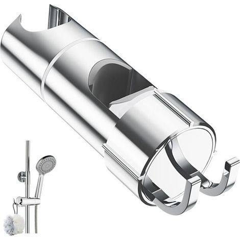 Support de Douche Réglable avec 2 Crochets pour Pommes de Douche de 20,5 à 23,5 mm, Universel Support de Pommeau de Douche pour Barre de 18 25 mm, Chromé Support Douchette à Main (1/4)