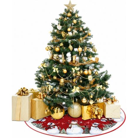 Jupe de sapin de Noël bonhomme de neige, housse de base de sapin imprimée en polyester, 120 cm x 120 cm (1/5)