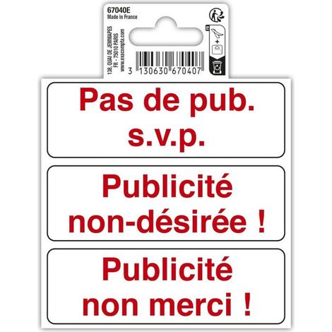 Signalétique adhésive - Pas de pub - Stop pub - 10x10cm - Rouge/Blanc - PVC
