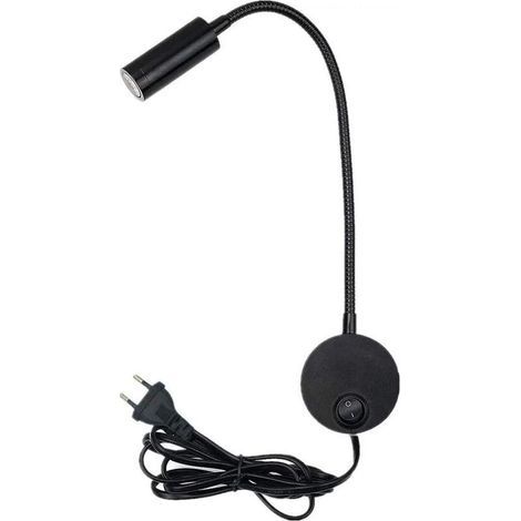 3W Plug Wired Flexible Gooseneck Wall Applique Lampe de lecture Art Works Afficher Accent Light Wall Mount Spot Lamp Fixture avec interrupteur Marche/Arrêt (Noir-blanc chaud) (1/5)