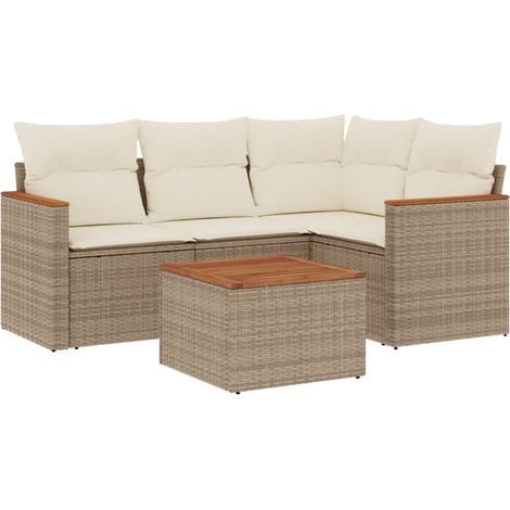 vidaXL Set Divano da Giardino 5 pz con Cuscini Beige in Polyrattan (1/5)