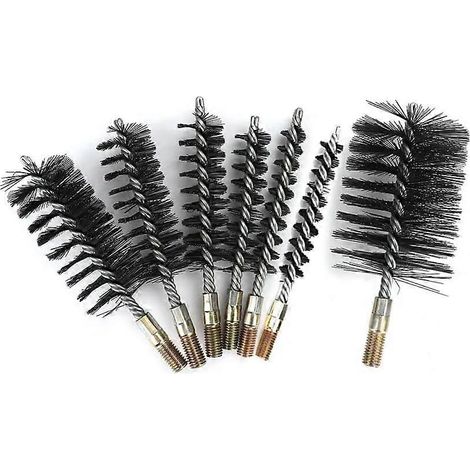 Ensemble de brosses de nettoyage de tubes en fil d'acier, 7 tailles, brosses de nettoyage de cheminée rondes, interface filetée M6/M12 pour la plomberie et la mécanique (18/25/32/40/50/65/75 mm). (1/5)