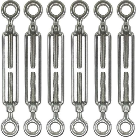 Lot de 6 tendeurs à œillet M6 en acier inoxydable 304, accessoires pour voile d'ombrage, tension de câble renforcée, antirouille, tendeur O à O (1/5)