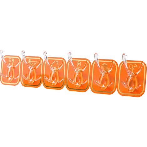 Selbstklebender Wandhaken ohne Bohren, durchgehende Klebehakenleiste, robuster Wandhaken für Türen und Wände, spurlose Kunststoff-Aufhängevorrichtung, Klebehaken für die Küche, orange