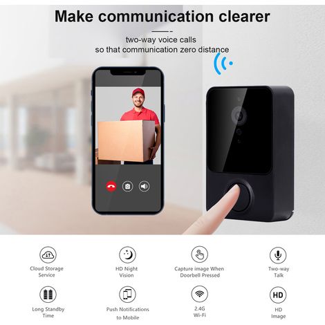 Sonnette vidéo intelligente sans fil avec caméra HD, alarme infrarouge et interphone Wi-Fi pour maison ou appartement. (1/2)