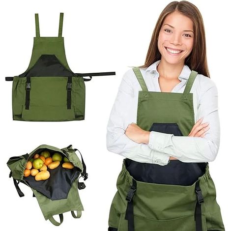 Tablier de jardin, outils de jardin avec ceinture ajustable et poche multifonction (vert armée) (1/5)