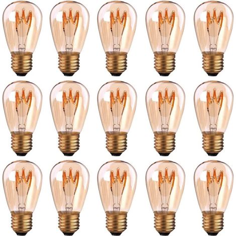 Lot de 15 ampoules LED E27 à filament spirale ST45/S14 3 W Style vintage Lumière ambrée Dimmable 2200 K Blanc très chaud 140 lm Équivalent à 25 W