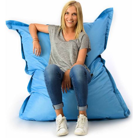 Pouf Géant XL 160 x120 cm Intérieur et Extérieur, Déhoussable, Salon, Jardin, Bleu Ciel BiG52
