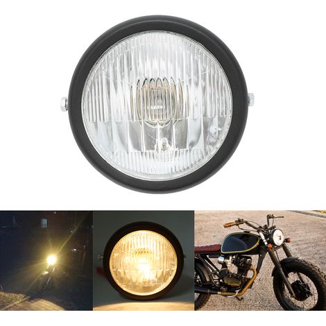 Universeller 12-V-Motorradscheinwerfer, wasserdicht, staubdicht, Retro-Stil, Fern-/Abblendlicht, schwarzes Gehäuse, weiße Linse (1/5)