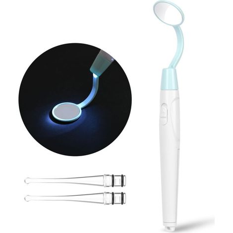 Miroir d'Inspection Dentaire, Miroir dentaire avec lumière anti-buée Avec écope d'oreille remplaçable, miroir LED pour inspection des dents, soins bucco-dentaires,bleu (1/5)