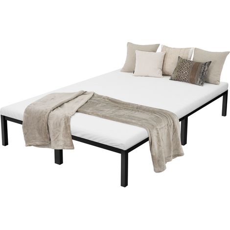 ML-Design Estructura Metalica de Cama 140x200 cm Sobre Marco de Acero con Somier Color Negro Amplio Espacio de Almacenamiento Mueble Base de Colchón Diseño Individual Ideal para Dormitorio Juvenil (1/5)