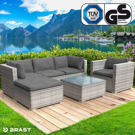 BRAST Gartenmöbel Lounge Sofa Couch Set Joy Grau Poly-Rattan für 5 Personen (1/5)