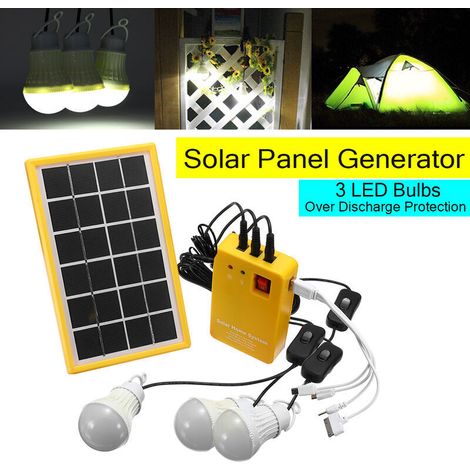 Kit Chargeur Solaire 6V 3W + 3 LED Ampoules + USB Chargeur Panneau d'alimentation (1/3)
