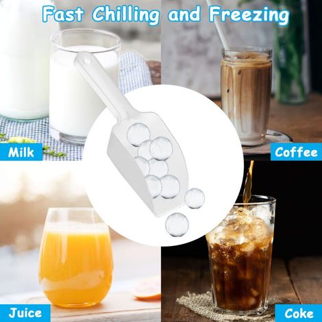 Mini bacs à glaçons, lot de 4 bacs à glaçons (4 bacs bleus, boîte à glaçons et pelle à glace) pour boissons fraîches, café, jus (4 bacs à glaçons et glaçons inclus). (1/5)