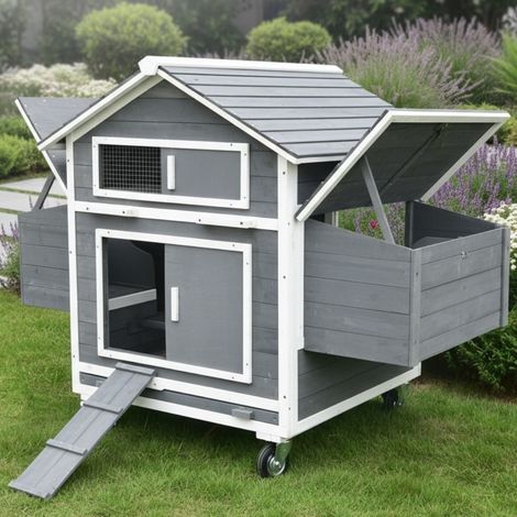Gallinero con ruedas incluye 2 cajas nido rampa ruedas cajas de puesta de madera gallinero móvil jaula para gallinas (1/5)