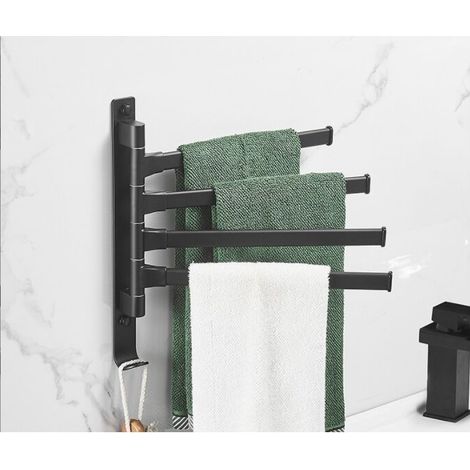 Nordic Handtuchhalter, schwarz, drehbar, geeignet für Badezimmer-WC (bewegliche Stange aus Aluminium, B, schwarzes Flachrohr, 4 Stangen)