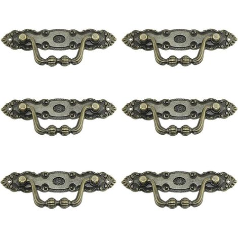 6 Pièces Poignée à Tirette Antique, Design Vintage Poignées Bronze, Poignées de Meuble Vintage, pour Portes, Bibliothèques, Tiroirs, Armoires, Commodes (1/4)
