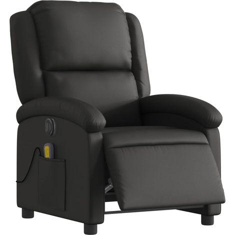 Poltrona relax TV funzione massaggio reclinabile elettrica in vera pelle nera DEC027207