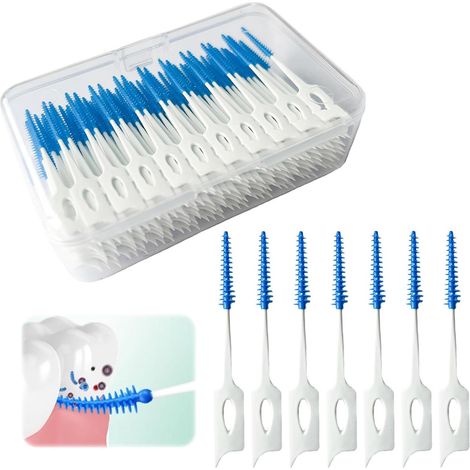240 pièces - Brosse à dents électrique portable en silicone - Cure-dents interdentaires - Convient aux adultes et aux enfants - Cure-dents - Outil de brossage - bleu (1/5)