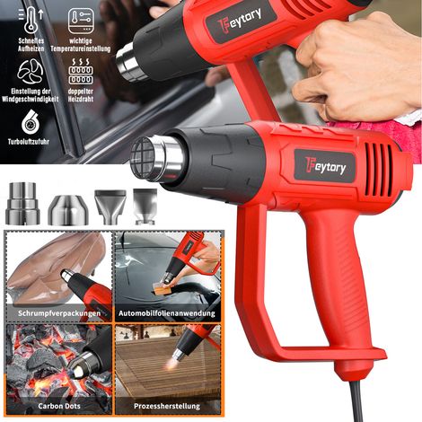 Pistolet à air chaud 2000W pistolet à air chaud 60-600℃ 2 vitesses, 4 buses incluses