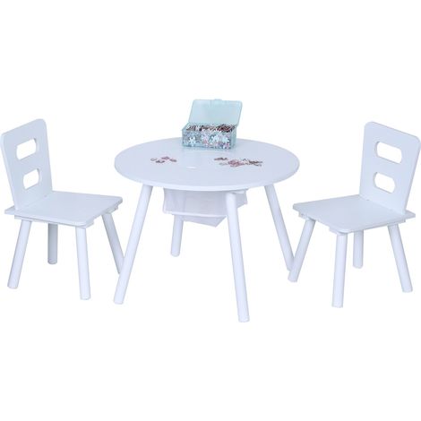 Relaxdays Kindersitzgruppe, Kindertisch mit 2 Stühlen, mit Stauraum, für Jungen und Mädchen, Kindersitzecke, MDF, weiß