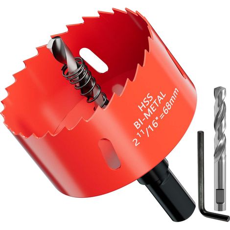 Bi-Metal Hole Saw 68 mm, Drill Crown, Hole Drill, with Triangular Shank Adapter and Centering Drill - Ideal for Hollow Wall Box, LED Spotlight, Socket in Plates (1/5)