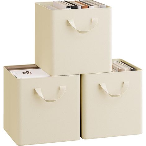 WOLTU 3x 25L Storage Boxes, Stackable Design Storage Chests Fabric, Cream