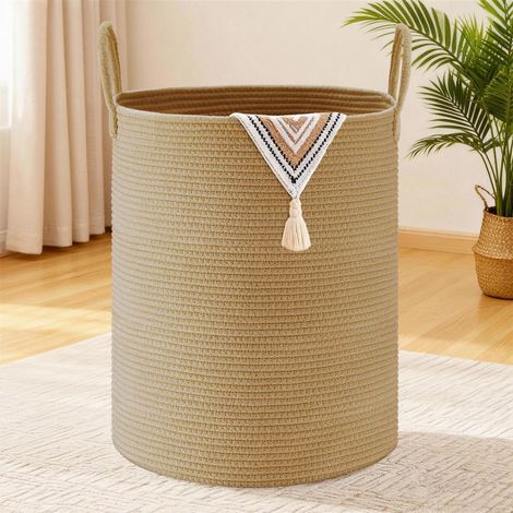 XXL Wäschekorb 100L geflochten mit Baumwollhenkel, Aufbewahrungskorb für Spielzeug & Decken (1/5)