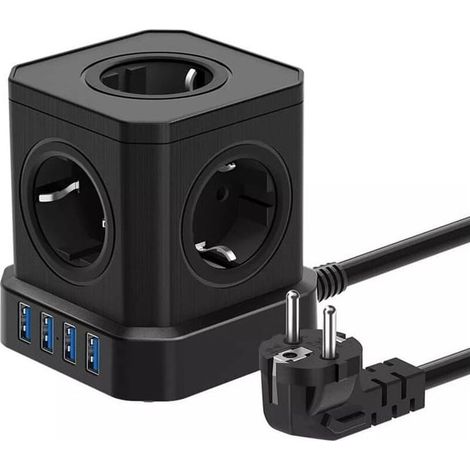 Multiprise Cube 9en1 avec USB,5 Prises avec 4 Ports USB,Prise avec Interrupteur,Parasurtenseur avec Interrupteur et 2M,Rallonge Multiprise 4000W, noir (1/5)